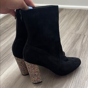 EGO Black Heeled Boots with Multicolor Glitter Heel